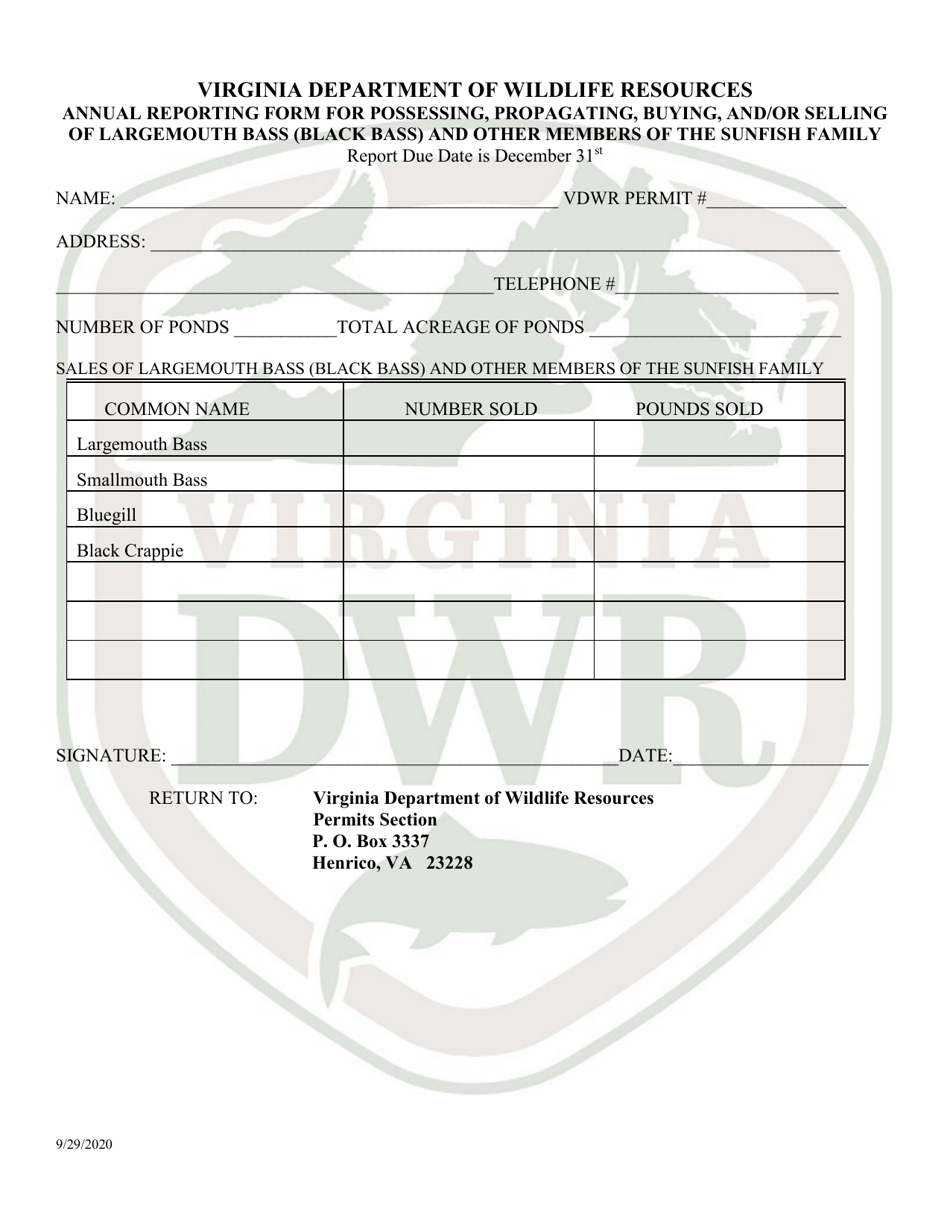 Application for Permit to Possess, Propagate, Buy and Sell Largemouth Bass (Black Bass) and Other Members of the Sunfish Family in Virginia (24 - Sunf) - Virginia, Page 5