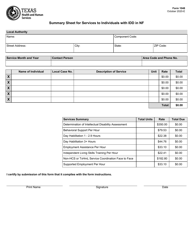Document preview: Form 1048 Summary Sheet for Services to Individuals With Idd in a Nursing Facility - Texas