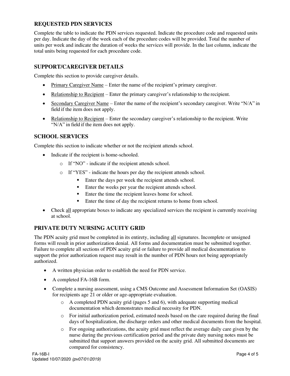 Instructions for Form FA-16B Home Health Agency - Private Duty Nursing (Pdn) Services Only Prior Authorization Request - Nevada, Page 4