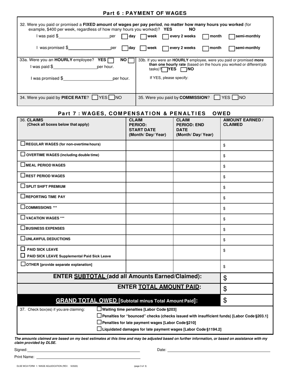 DLSE WCA Form 1 Initial Report or Claim - California, Page 3