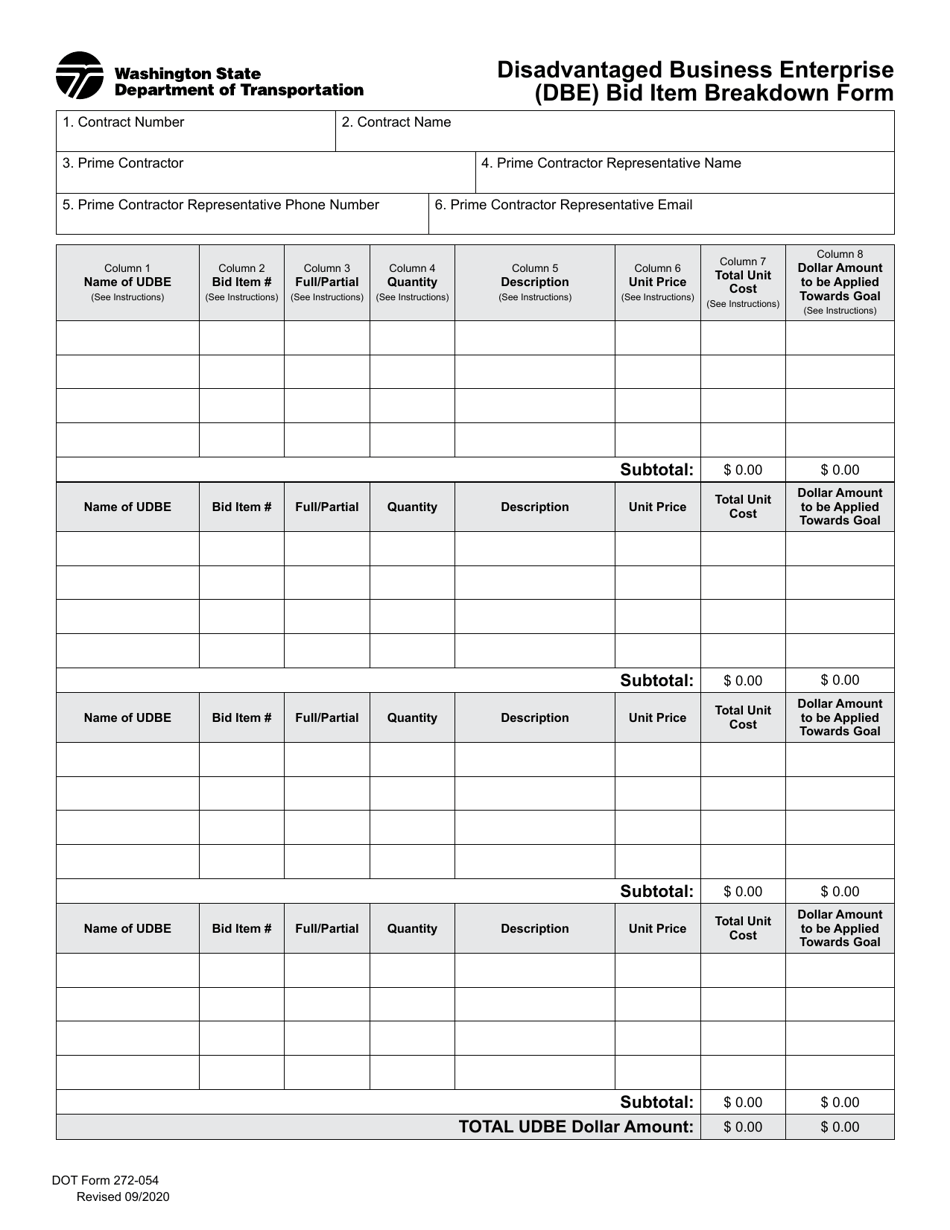 DOT Form 272054 Download Fillable PDF or Fill Online Disadvantaged