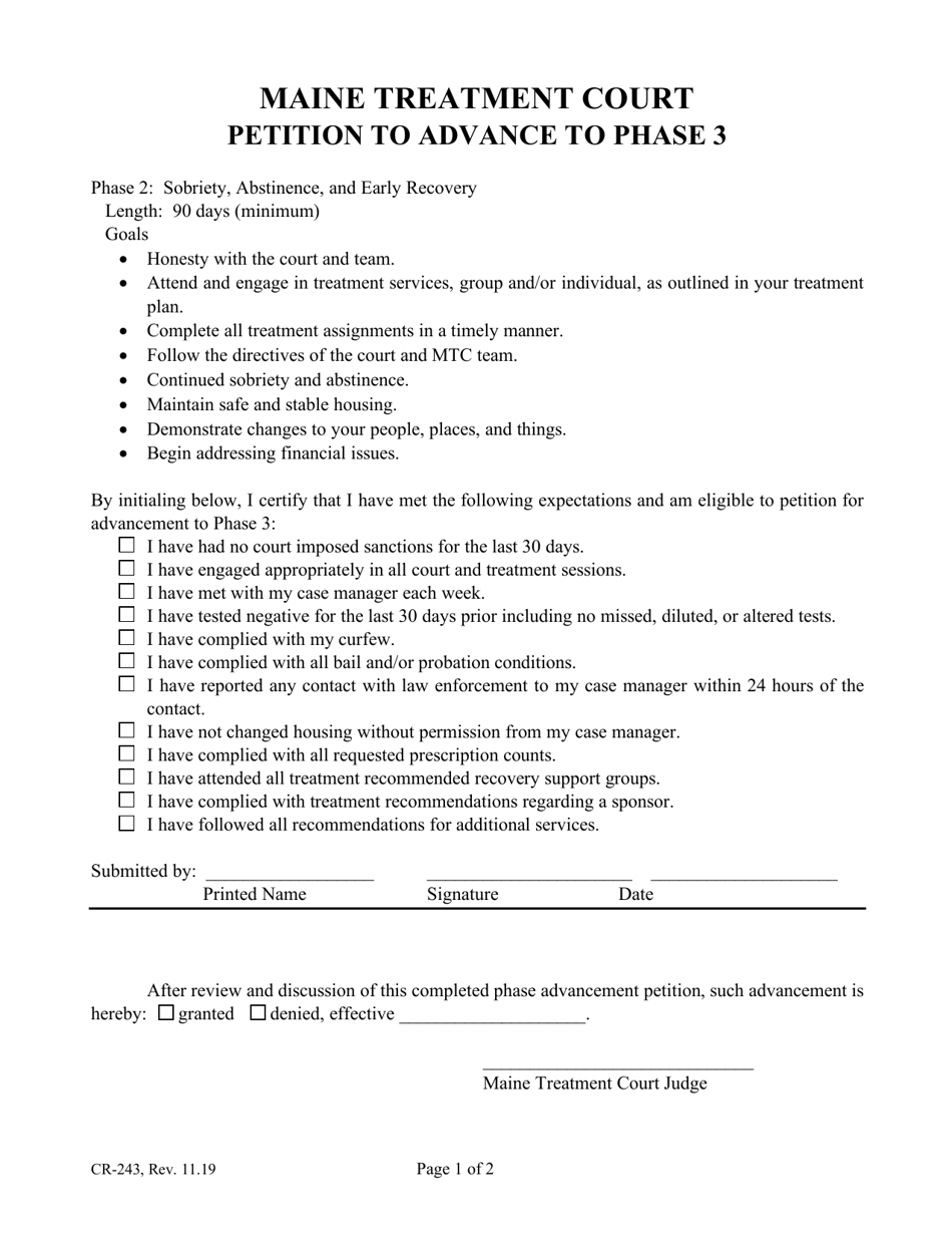 Form CR-243 Petition to Advance to Phase 3 - Maine, Page 1