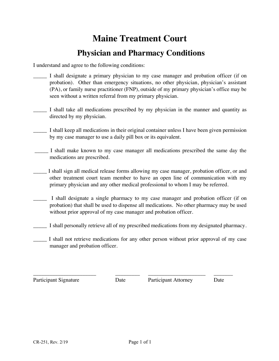 Form CR-251 Physician and Pharmacy Conditions - Maine, Page 1