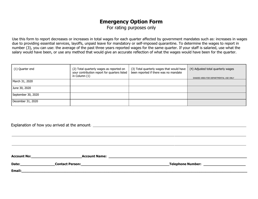 Emergency Option Form - Alaska Download Pdf