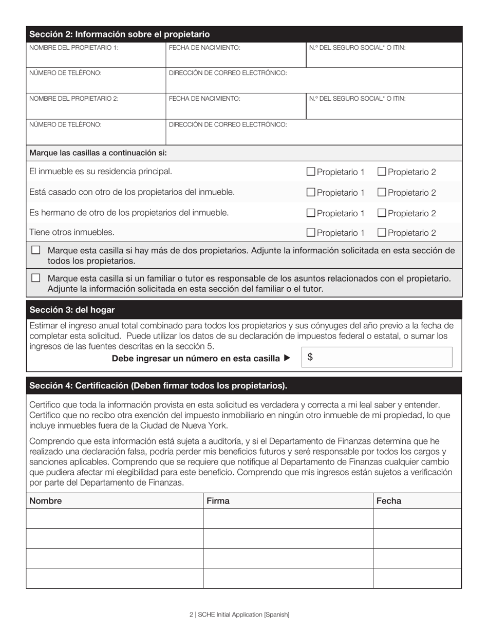 Exencion Para Propietarios De La Tercera Edad Solicitud Inicial - New York City (Spanish), Page 2