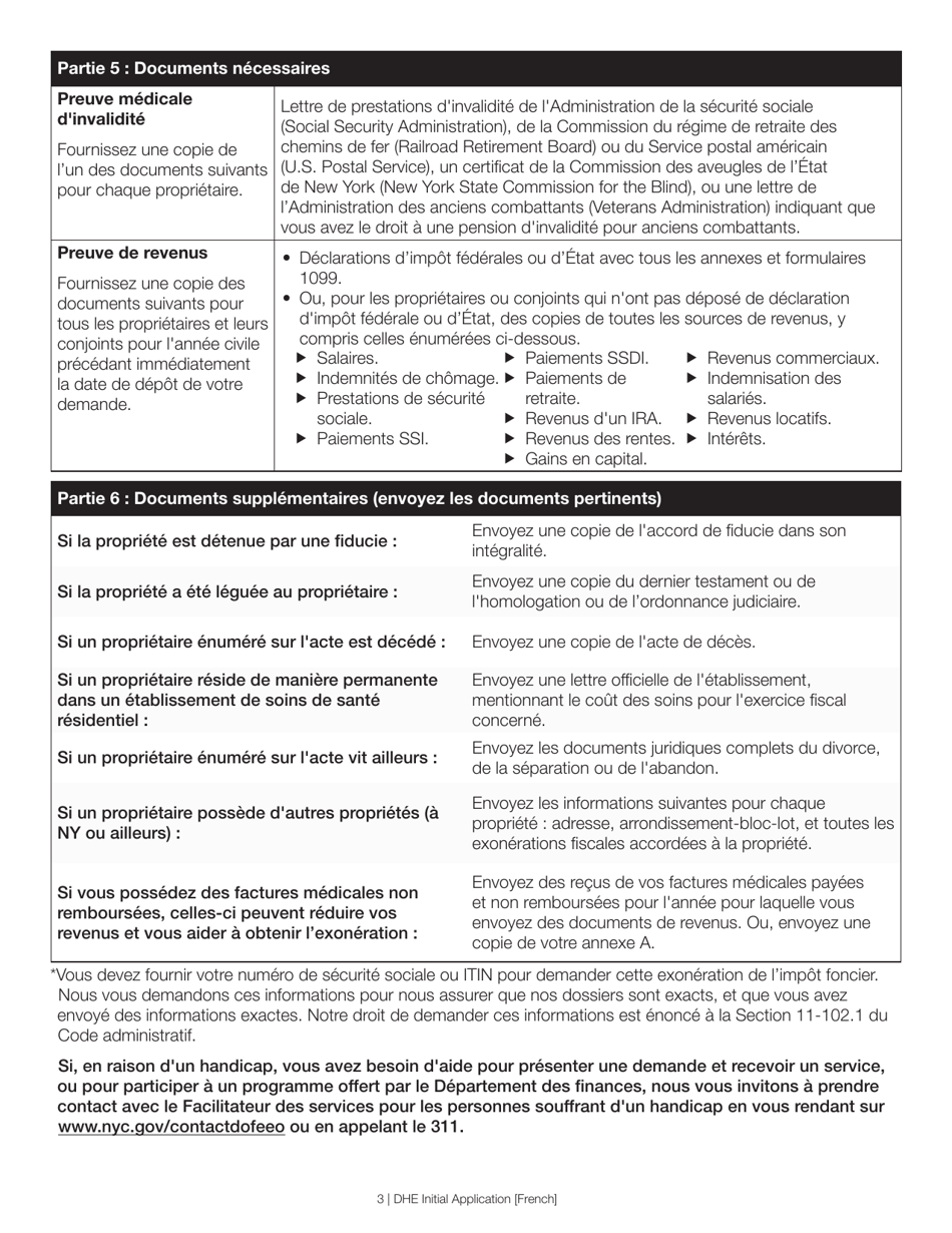Disabled Homeowners Exemption Initial Application - New York City (French), Page 3