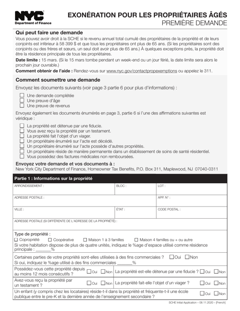 Senior Citizen Homeowners' Exemption Initial Application - New York City (French) Download Pdf