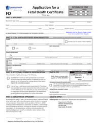Document preview: Form HD002180 Application for a Fetal Death Certificate - Pennsylvania