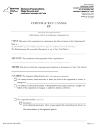 Document preview: Form DOS-1557-F-A Certificate of Change - New York