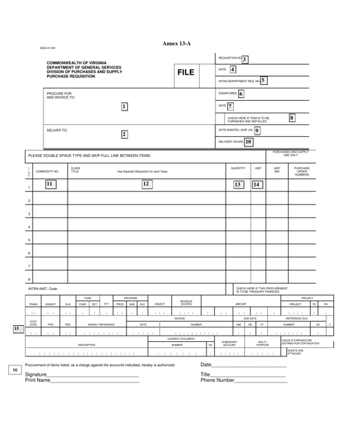 Form DGS-41-001 Annex 13-A Purchase Requisition - Virginia