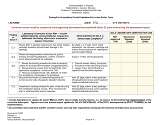 Sample Form 31255 Tuning Fork Laboratory Onsite Evaluation Corrective Action Form - Virginia