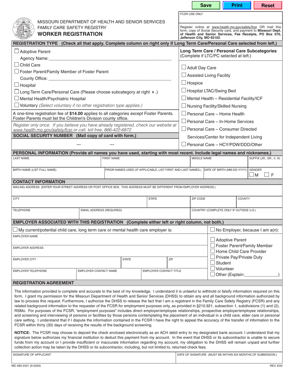 Form MO580-2421 Download Fillable PDF or Fill Online Worker ...