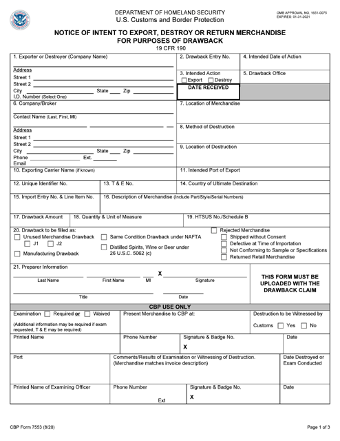 CBP Form 7553  Printable Pdf