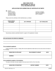 Form DOH-297 &quot;Application for Correction of Certificate of Birth&quot; - New York