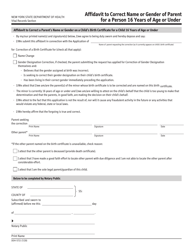 Form DOH-5721 &quot;Affidavit to Correct Name or Gender of Parent for a Person 16 Years of Age or Under&quot; - New York