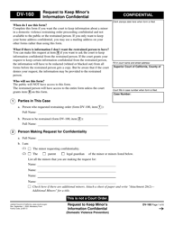 Document preview: Form DV-160 Request to Keep Minor's Information Confidential - California