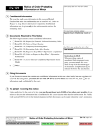 Document preview: Form DV-170 Notice of Order Protecting Information of Minor - California