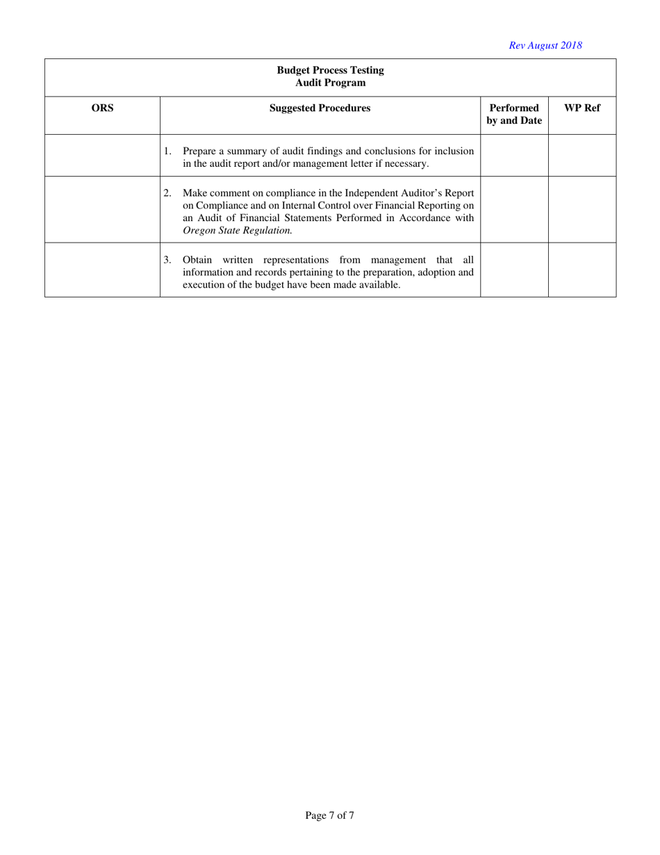 Governmental Audit Program for Oregon Budget Law - Oregon, Page 7