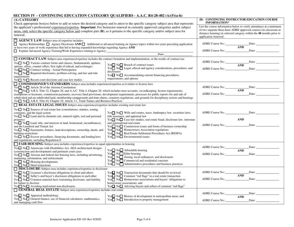 Form ED-101 Real Estate Instructor Approval / Renewal / Change Application - Arizona, Page 5