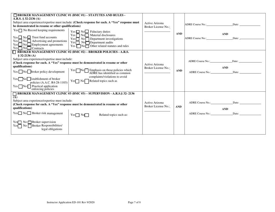 Form ED-101 Real Estate Instructor Approval / Renewal / Change Application - Arizona, Page 7