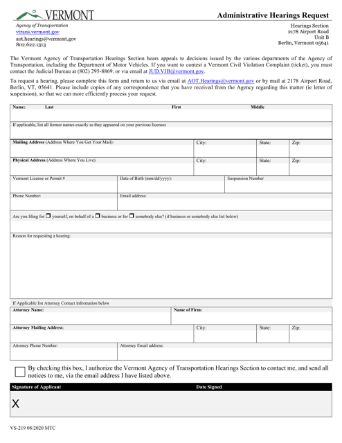 Form VS-219  Printable Pdf