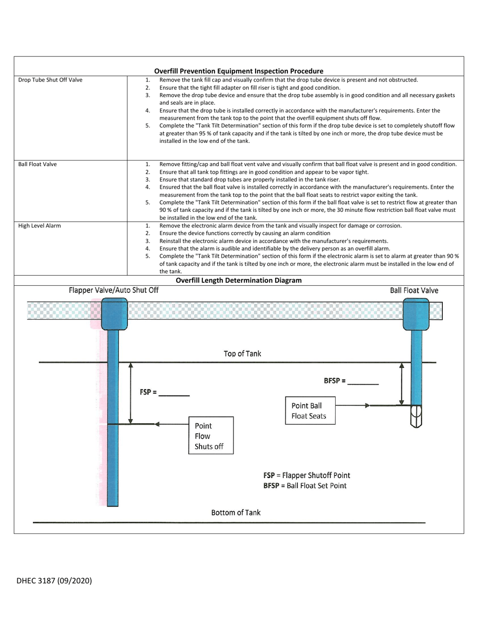 DHEC Form 3187 Overfill Prevention Equipment Operability Check - South Carolina, Page 2