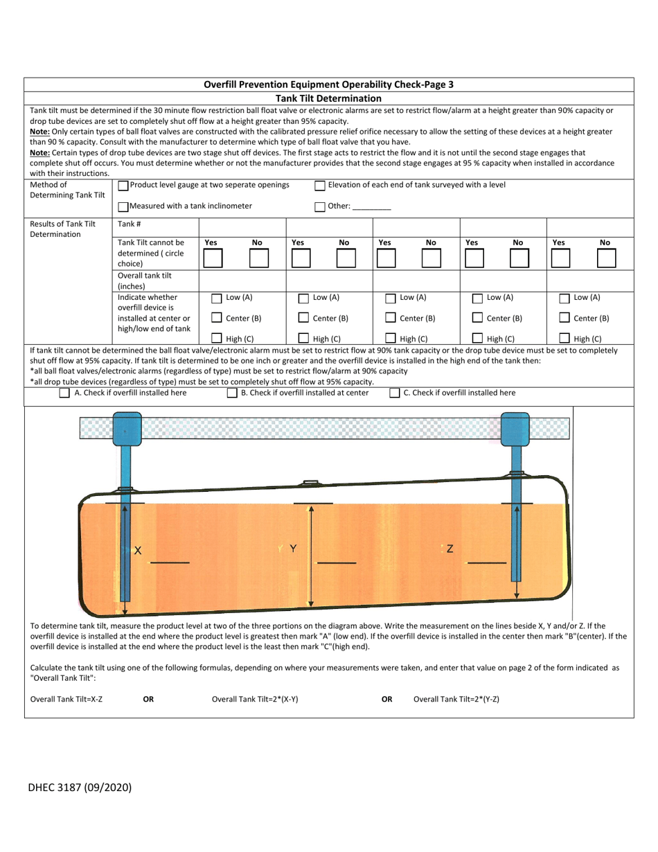 DHEC Form 3187 Overfill Prevention Equipment Operability Check - South Carolina, Page 3