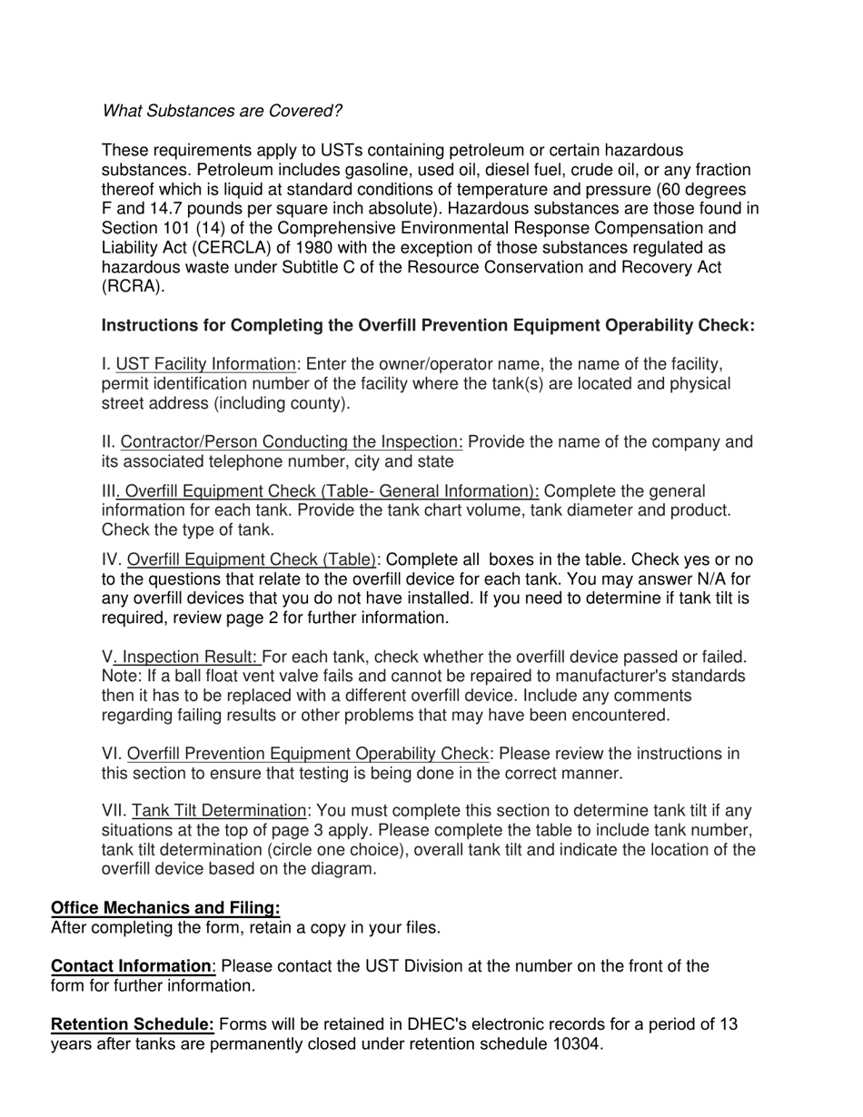 DHEC Form 3187 Overfill Prevention Equipment Operability Check - South Carolina, Page 5