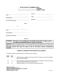 Uniform Domestic Relations Form 11 Answer to Complaint for Divorce With Children - Ohio