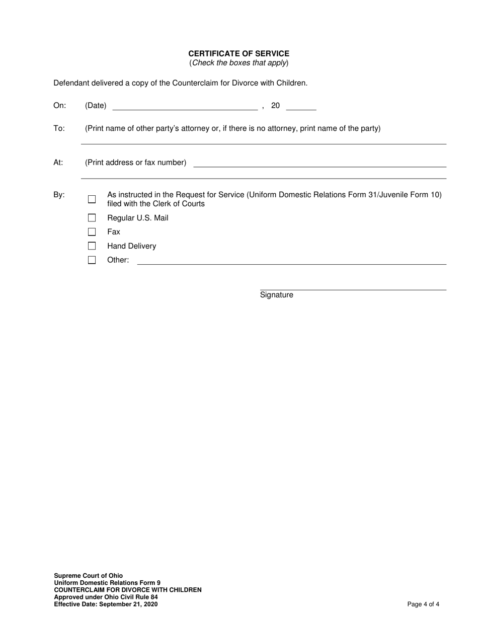 Uniform Domestic Relations Form 9 Counterclaim for Divorce With Children - Ohio, Page 4