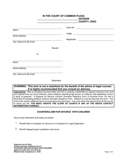 Uniform Domestic Relations Form 9  Printable Pdf