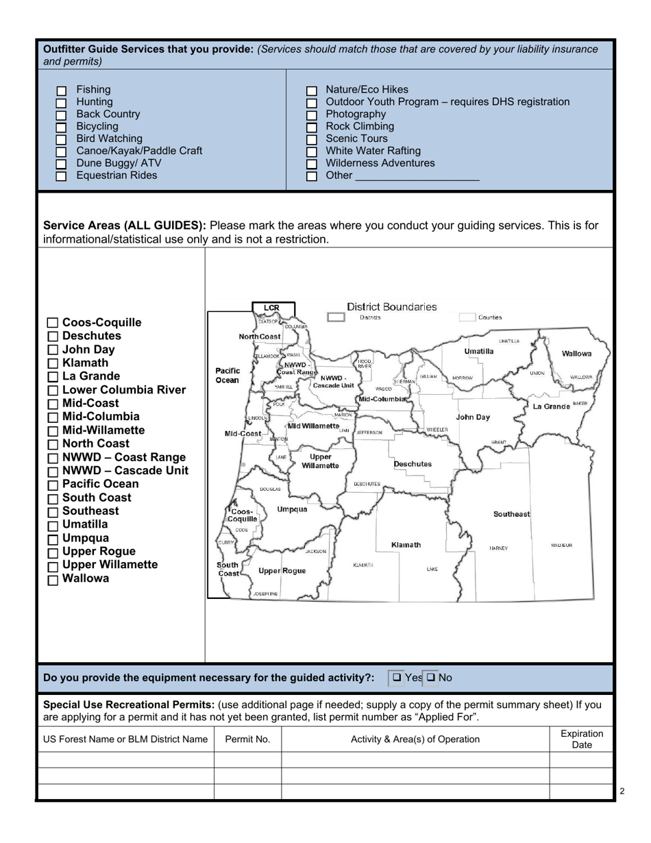 Oregon Outfitter Guide Application - Oregon, Page 3