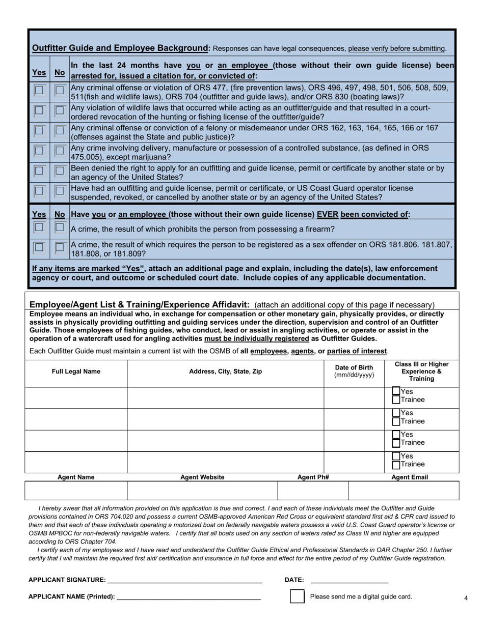 Oregon Outfitter Guide Application - Oregon, Page 5