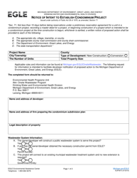 Form EQP5870 Notice of Intent to Establish Condominium Project - Michigan