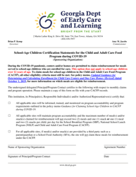Document preview: School-Age Children Certification Statements for the Child and Adult Care Food Program During Covid-19 (Sponsoring Organization) - Georgia (United States)