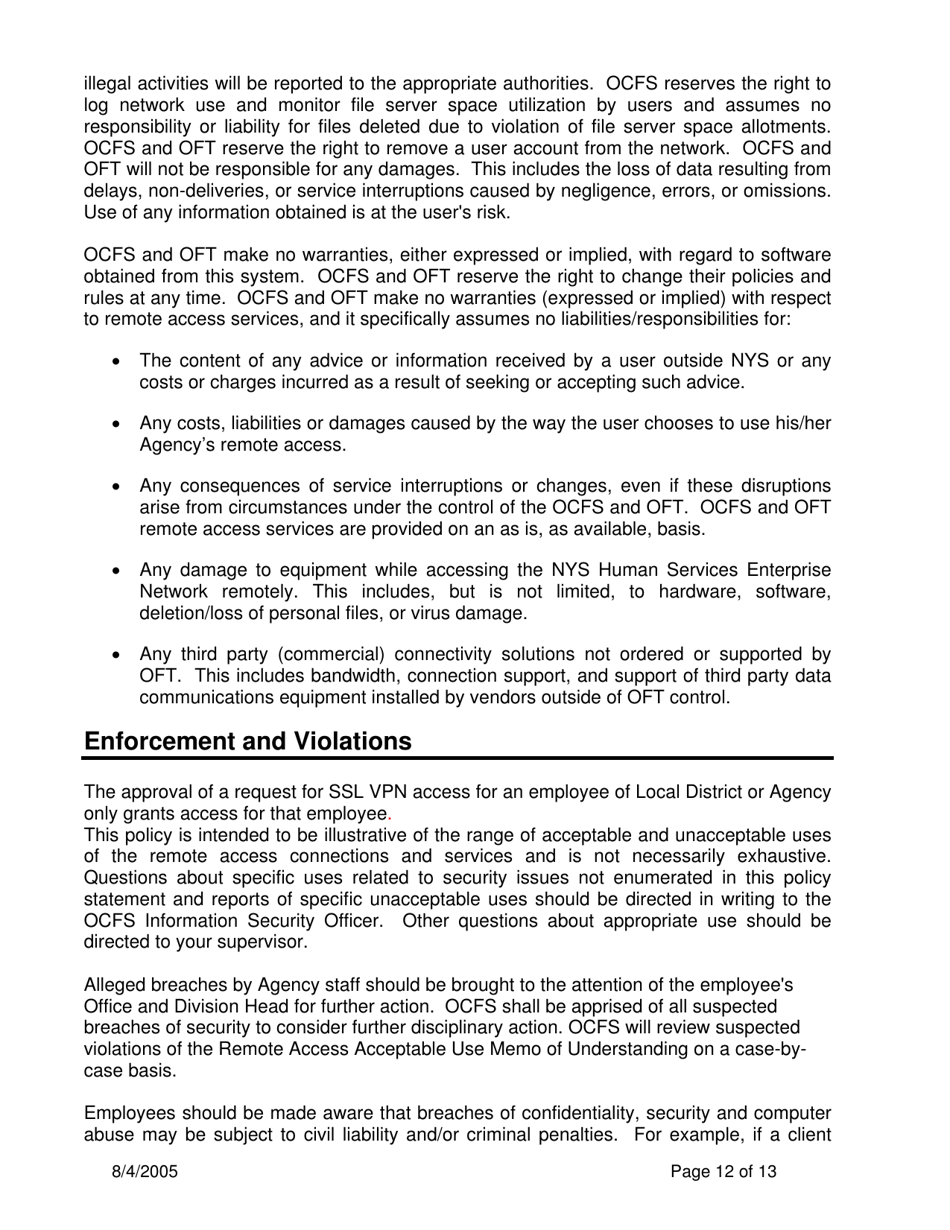 Instructions for Form OCFS-4827 Ssl Vpn Request for Access to Approved Ocfs Applications for Local District and Agency Use on Non-state Owned Pcs - New York, Page 12
