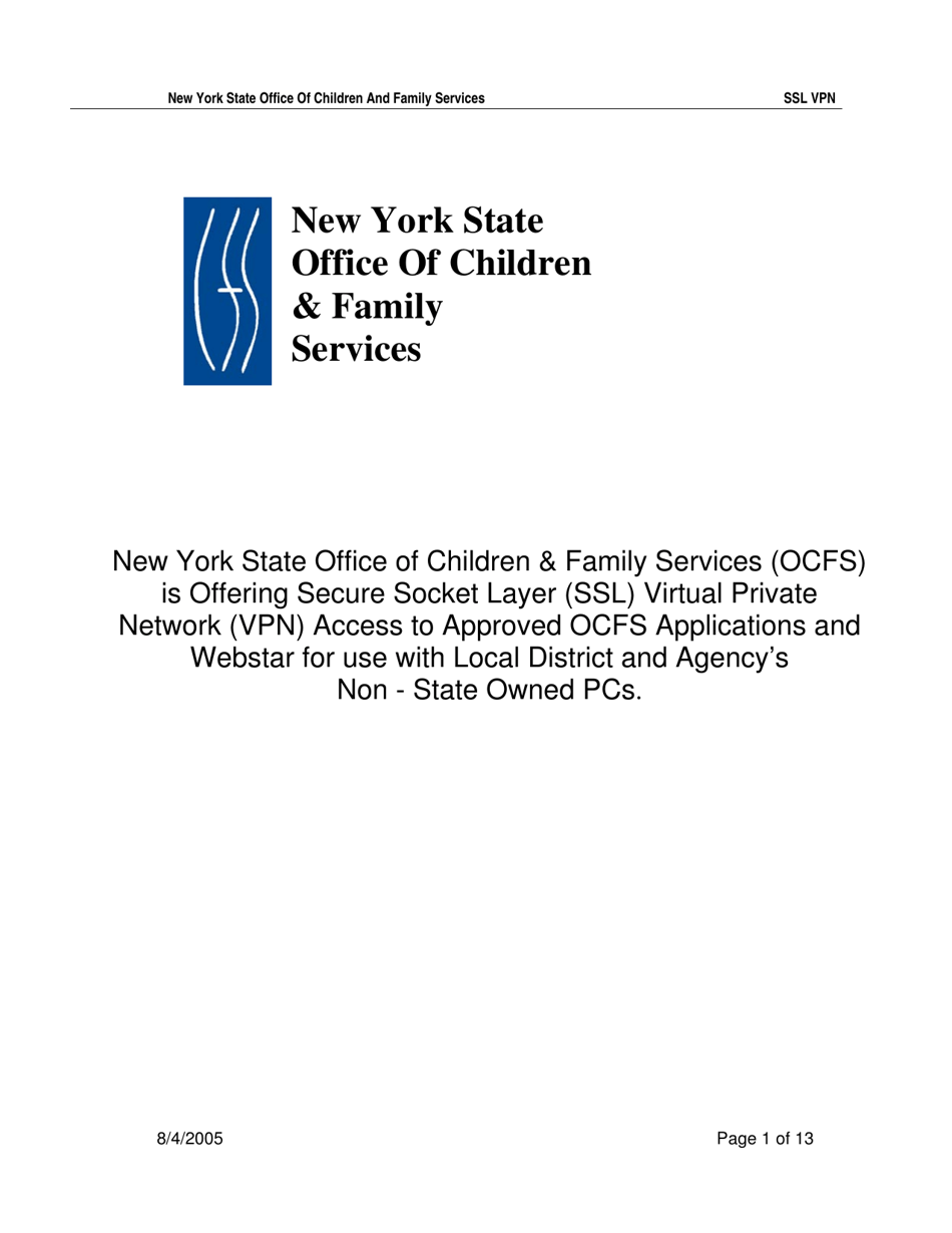 Instructions for Form OCFS-4827 Ssl Vpn Request for Access to Approved Ocfs Applications for Local District and Agency Use on Non-state Owned Pcs - New York, Page 1