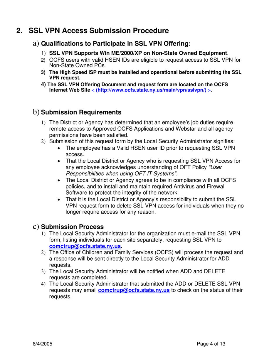 Instructions for Form OCFS-4827 Ssl Vpn Request for Access to Approved Ocfs Applications for Local District and Agency Use on Non-state Owned Pcs - New York, Page 4