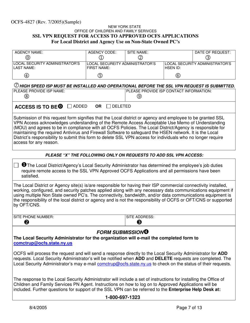 Instructions for Form OCFS-4827 Ssl Vpn Request for Access to Approved Ocfs Applications for Local District and Agency Use on Non-state Owned Pcs - New York, Page 7