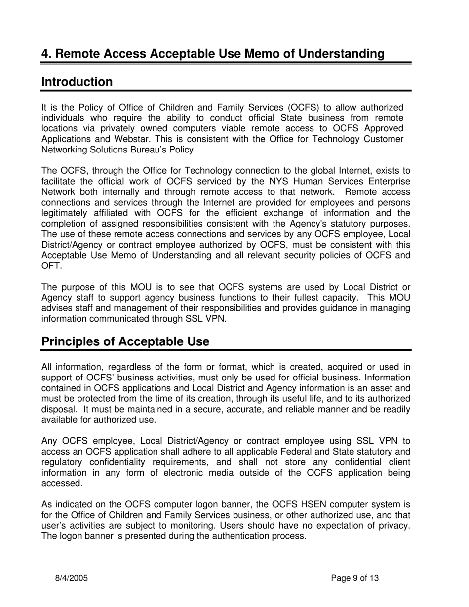 Instructions for Form OCFS-4827 Ssl Vpn Request for Access to Approved Ocfs Applications for Local District and Agency Use on Non-state Owned Pcs - New York, Page 9