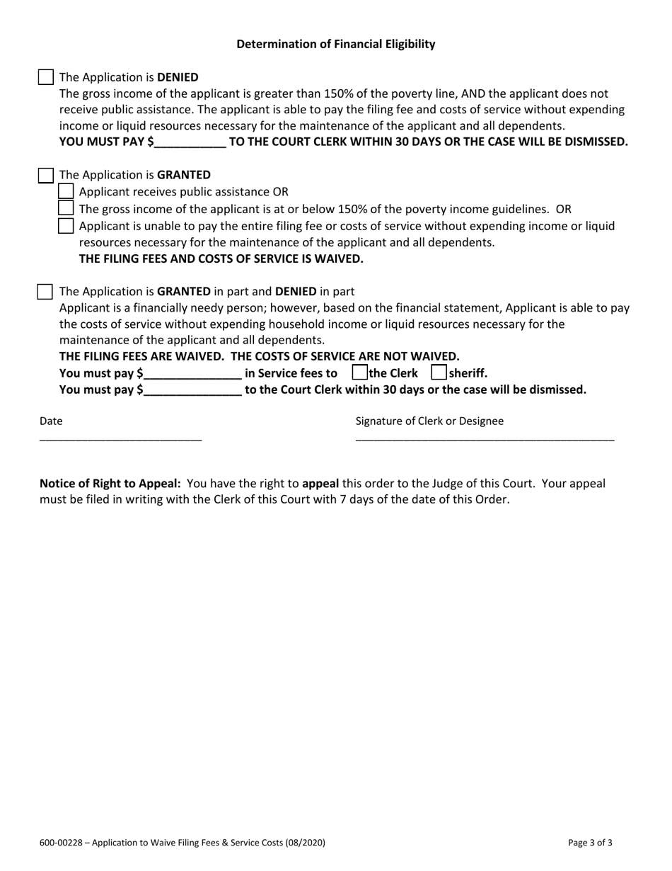 Form 600-00228 Application to Waive Filing Fees and Service Costs - Vermont, Page 3
