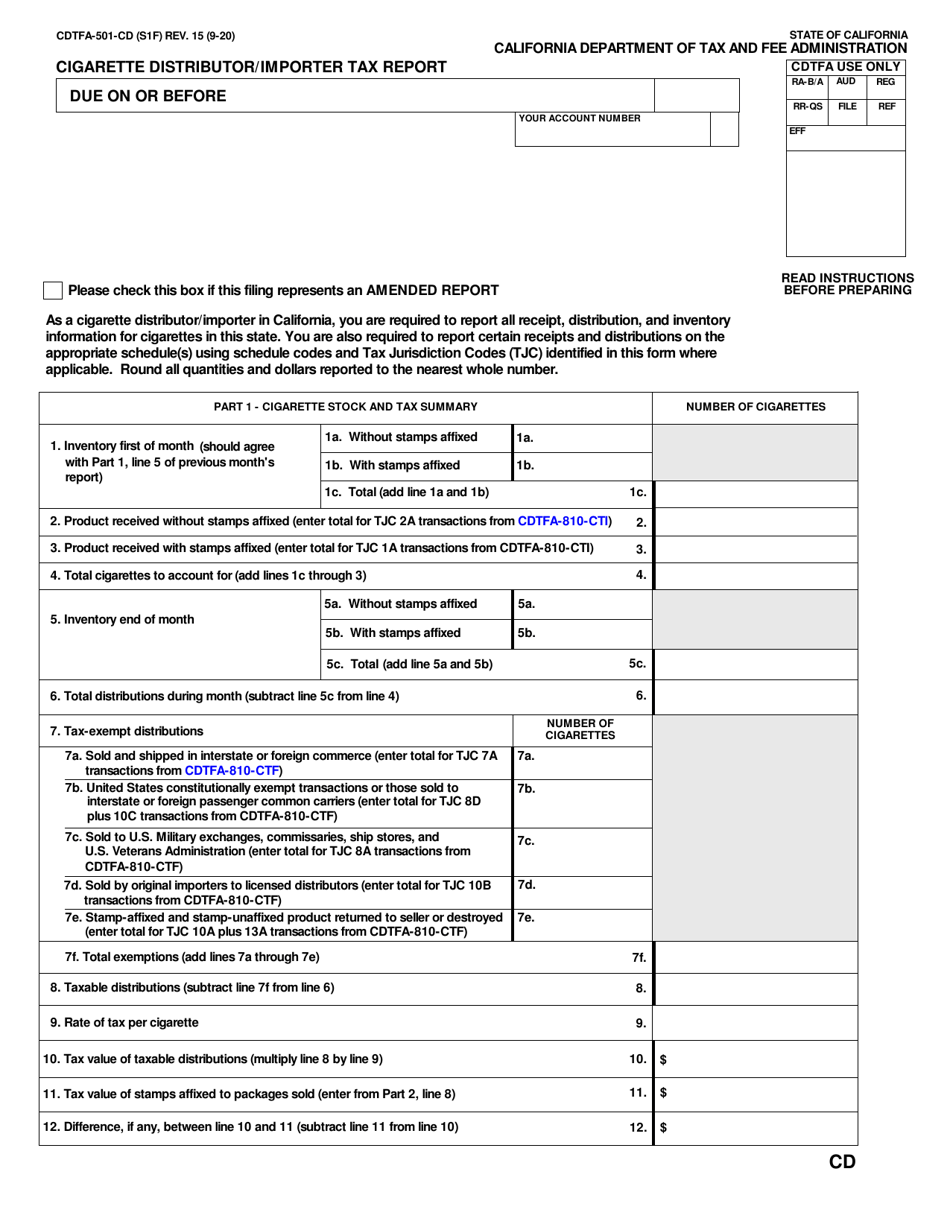 Form CDTFA-501-CD Download Fillable PDF or Fill Online Cigarette ...