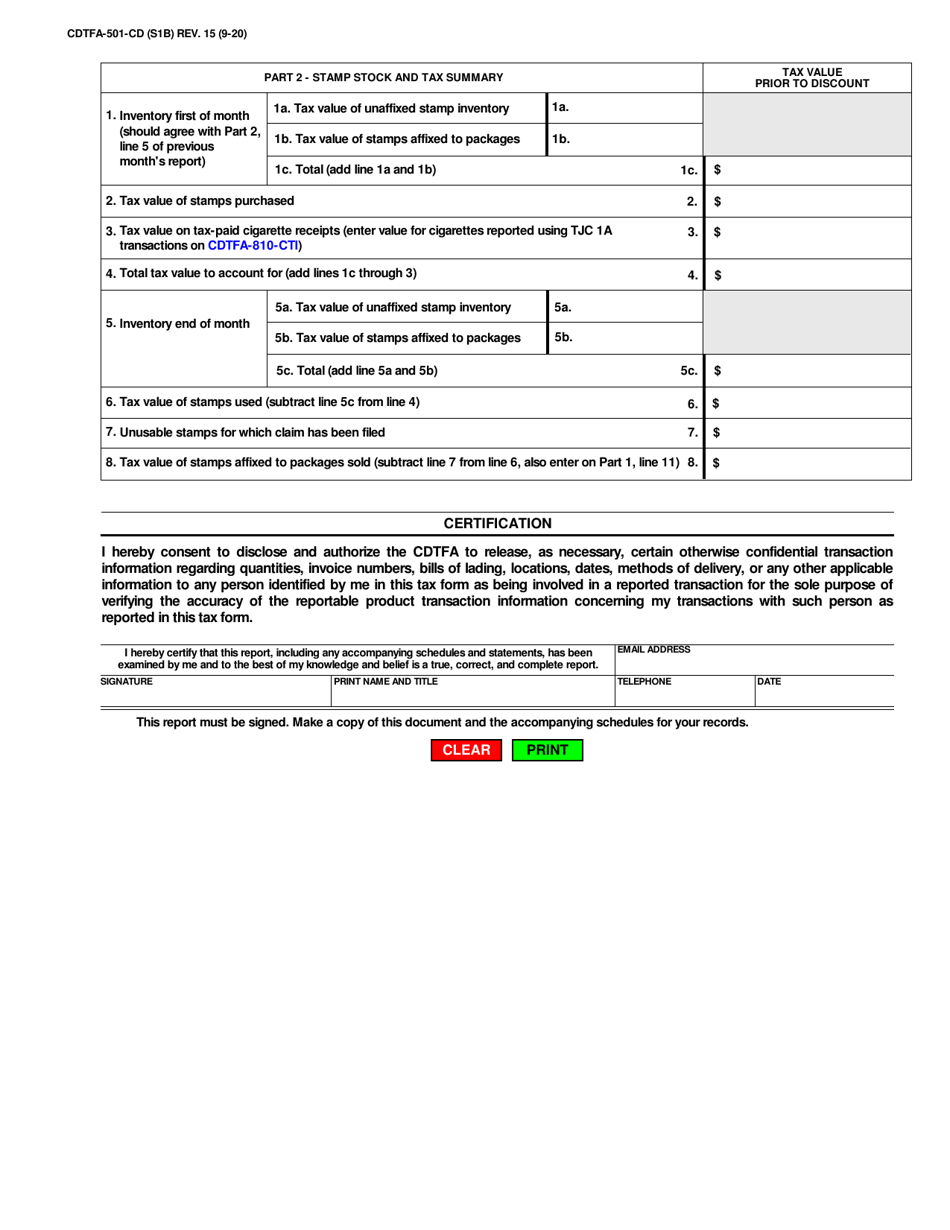 Form CDTFA-501-CD Cigarette Distributor / Importer Tax Report - California, Page 2
