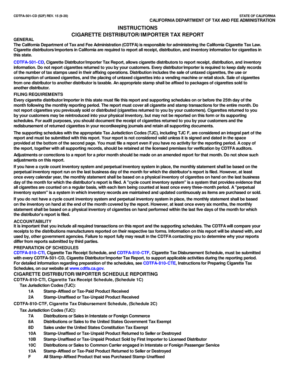 Form CDTFA-501-CD Cigarette Distributor / Importer Tax Report - California, Page 3