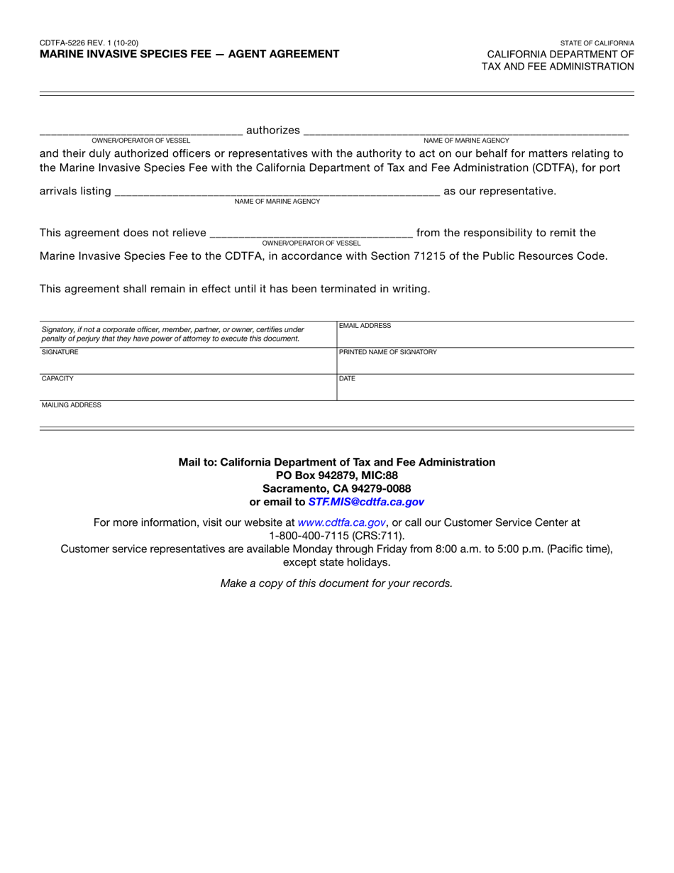 Form CDTFA5226 Fill Out, Sign Online and Download Fillable PDF