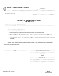 Document preview: Form DC-CR-130 Affidavit of Uncompensated Surety - Maryland