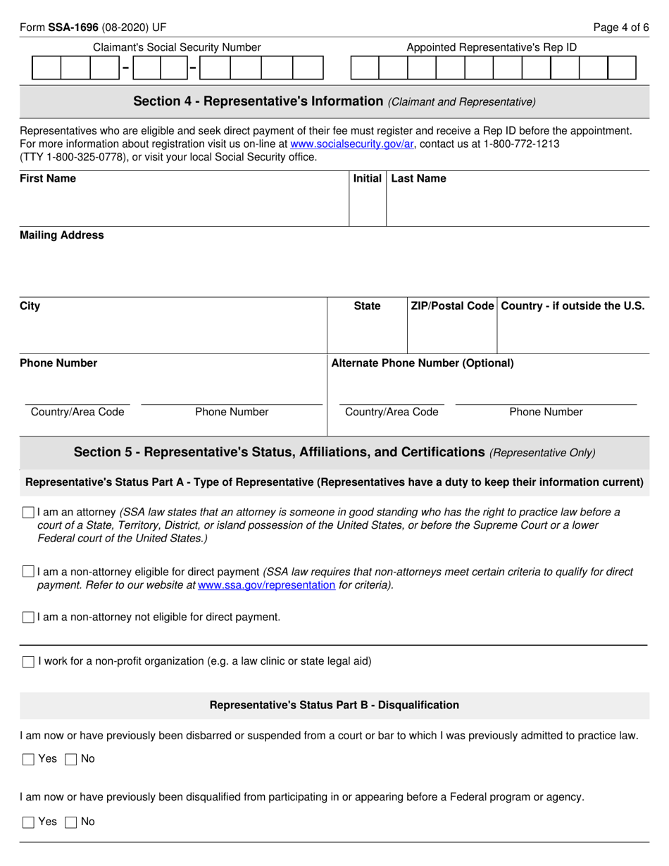 Form Ssa 1696 Download Fillable Pdf Or Fill Online Claimants Appointment Of A Representative 7156