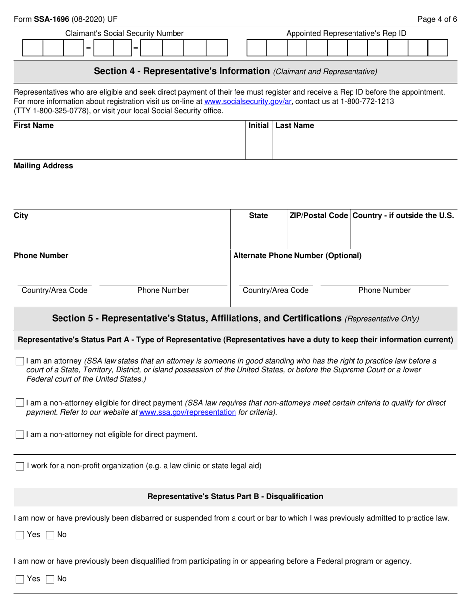 Form Ssa 1696 Download Fillable Pdf Or Fill Online Claimants Appointment Of A Representative 4514