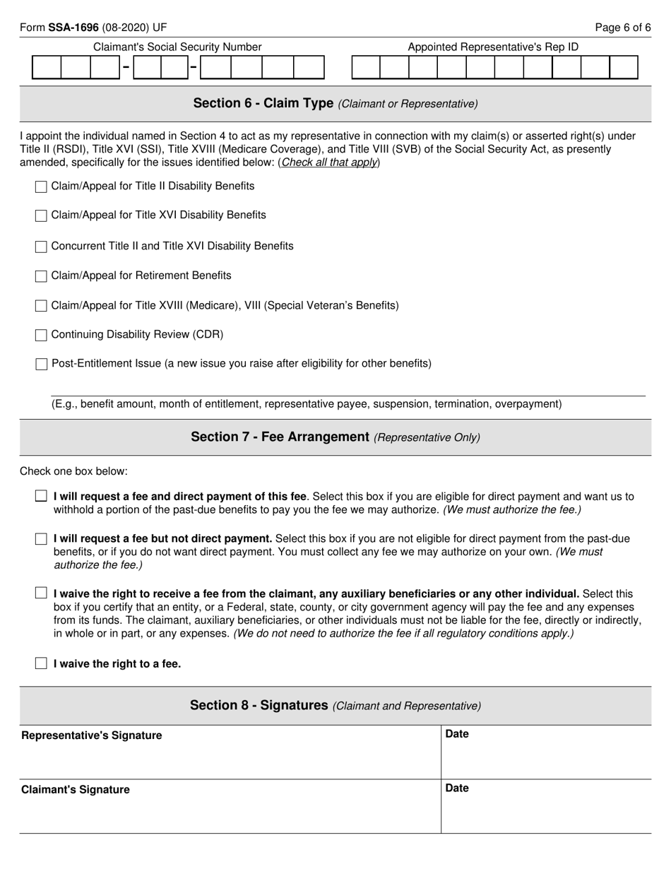 Form Ssa 1696 Download Fillable Pdf Or Fill Online Claimants Appointment Of A Representative 7176
