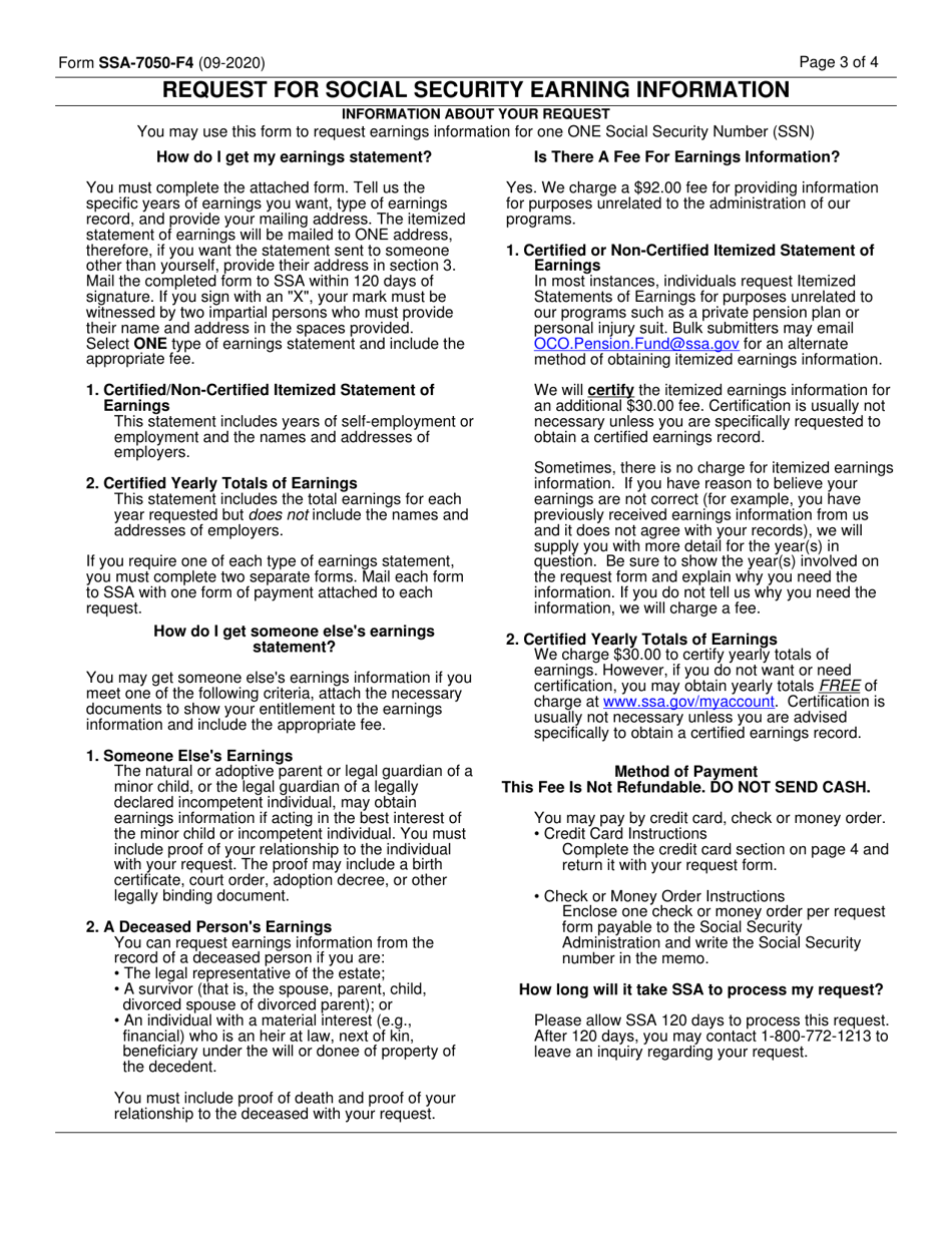 Form SSA-7050-F4 Request for Social Security Earning Information, Page 3